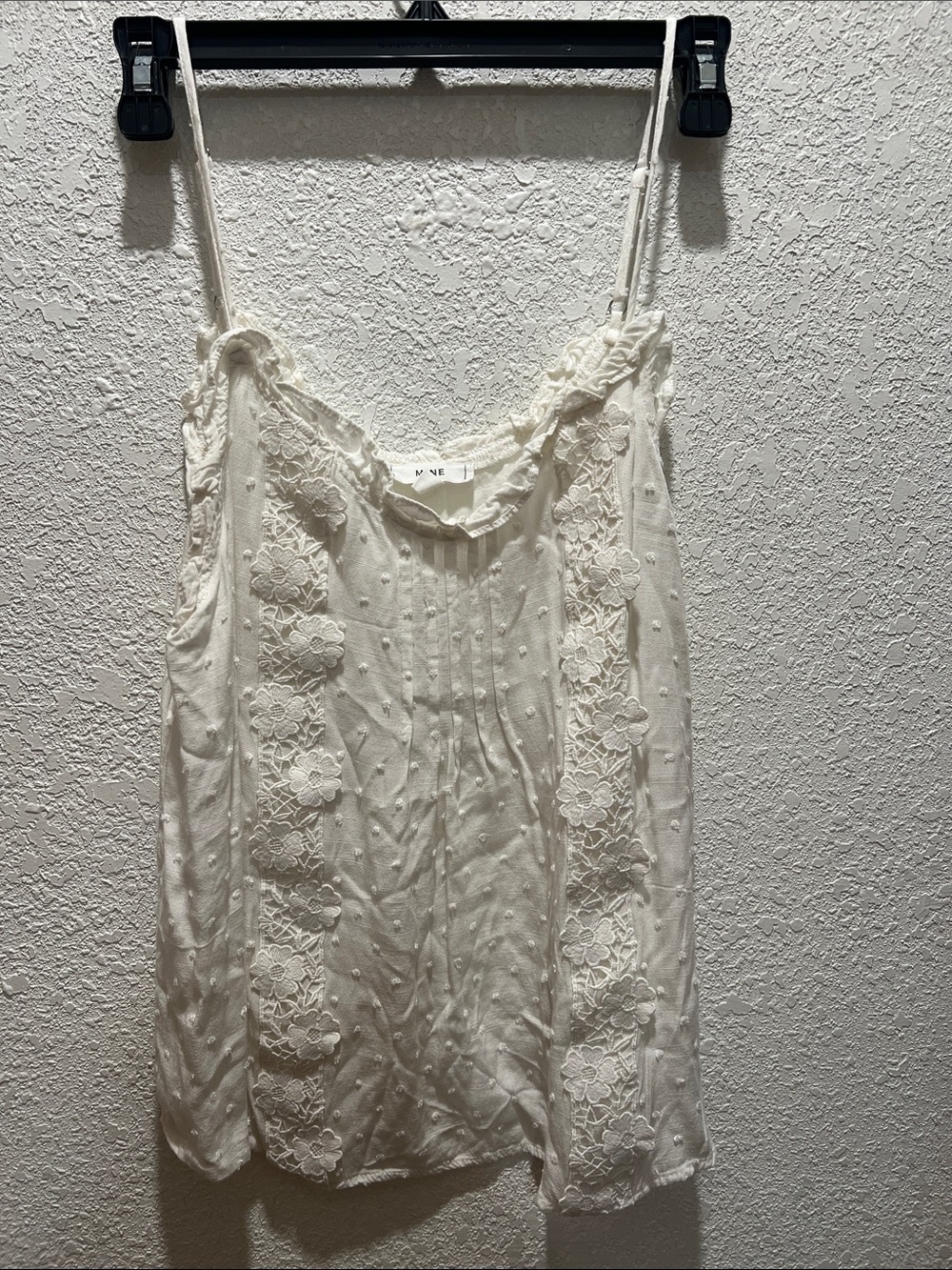 mine white Embroidered Ruffled Neck Blouse